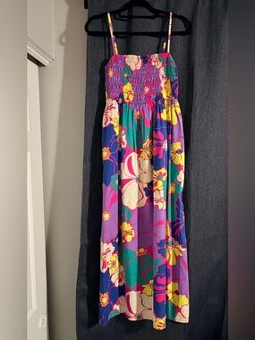 GAP Colorful Smocked Maxi Dress in Purple, Pink & Cream